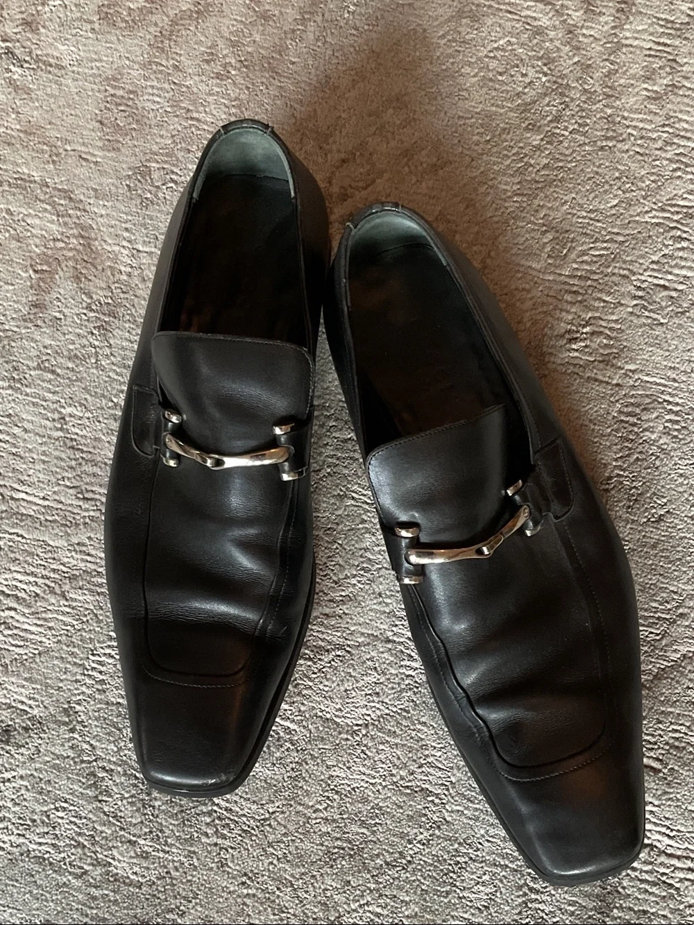 Gucci Black Leather Silver Bit Slip-On Loafers